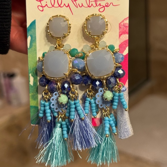 Lily Pulitzer Waterside Earrings Blue and Gold Tassel Earring - Picture 6 of 6
